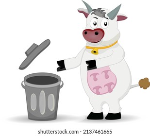 a cow illustrates to throw garbage in its place