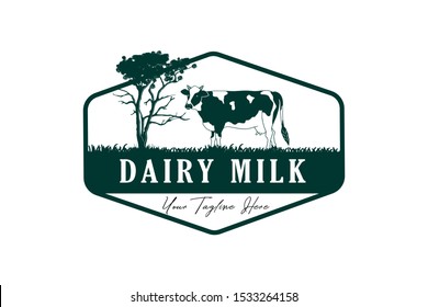 Cow Illustration Dairy Farm Logo Label Stock Vector (Royalty Free ...