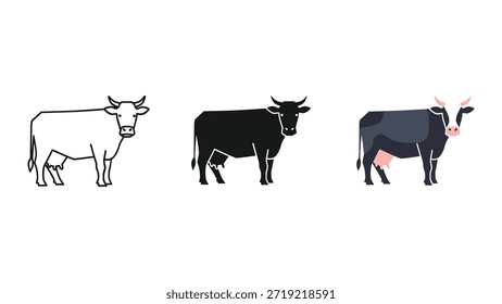 Ilustração de vaca em diferentes estágios de conclusão