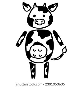 cow illustration, freehand drawing black and white. character cow in cartoon style