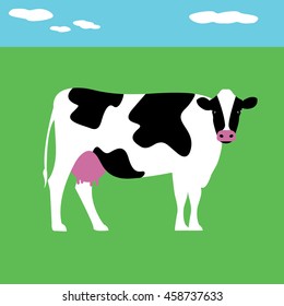 cow illustration isolated in nature a green and blue background