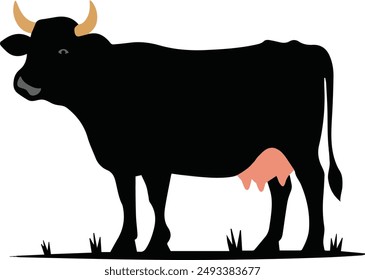 cow illustration on white background, icon, logo