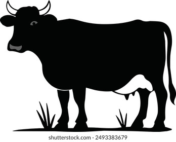 cow illustration on white background, icon, logo