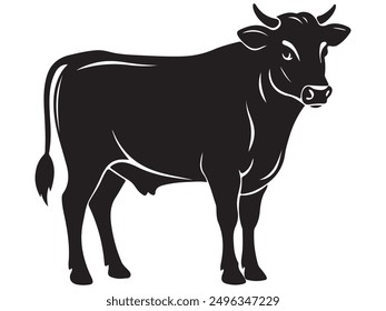 Cow illustration vector. Cow Icons, Ideal for Agriculture and Farm Themes - Flat Vector Illustration. black and white cow logo, Minimalist Cow Drawing in Vector .