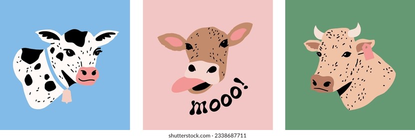 Cow illustrations. Collection of cow vector graphics in cartoon style.