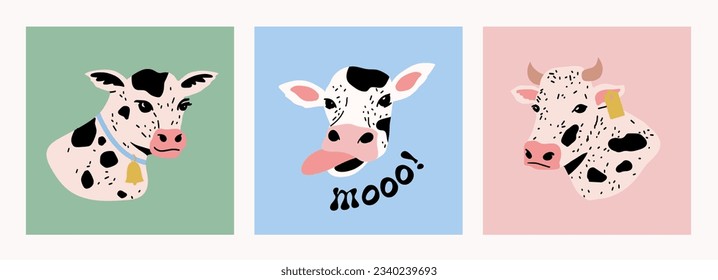 Cow illustrations. Collection of cow vector graphics in cartoon style.