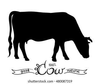 Cow isolated. Black and white vector silhouettes of a cow.