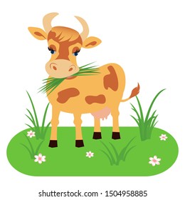 Cow isolated on a white background, pet. Vector illustration in cartoon style.