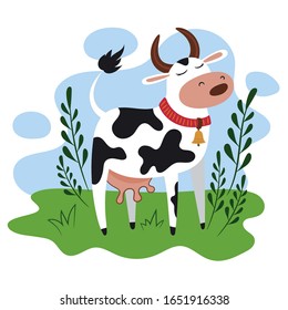 Cow isolated on white, hand drawn vector illustration.