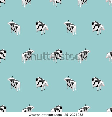 Cow isometry pattern seamless. Cow farm animal background. Cattle texture