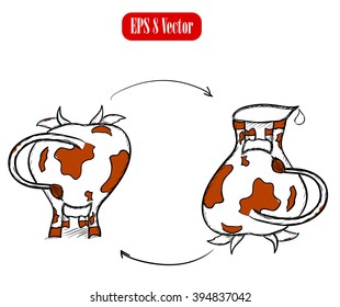 Cow and jug poster. Vector illustration EPS8