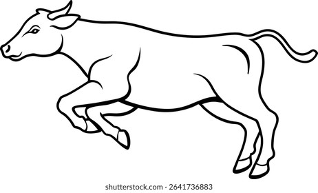 Cow Jumping Line Art Farm Design.