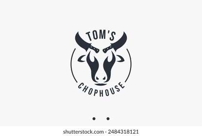 cow with knife logo design vector silhouette illustration