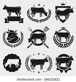 Cow labels and elements set. Vector