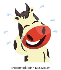 Cow is laughing in tears, illustration, vector on white background.