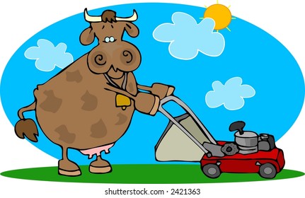 Cow and a lawnmower