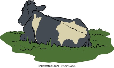 Cow laying on the grass vector illustration isolated on white background 