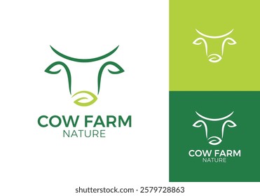 cow with leaf logo. nature animal farm cattle combination design vector graphic