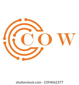Diseño de letras de PC. Diseño del logotipo de la tecnología de letras COW sobre fondo blanco. Diseño del logotipo del Monograma COW para emprendedores y empresas