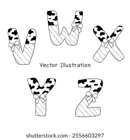 Cow letters and cow font with animal-inspired designs, featuring decorative cow numbers and cow print alphabet elements, ideal for artistic projects, digital designs, and unique themes.