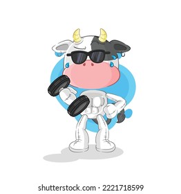 the cow lifting dumbbell vector. cartoon character