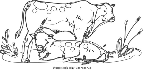 Cow Line Art Design Hand Drawing Sketch Vector illustration For Adult And Kids Coloring Book