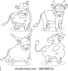 Cow Line Art Design Hand Drawing Sketch Vector illustration For Adult And Kids Coloring Book