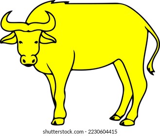 Cow line art design yellow color