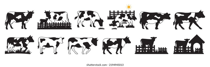 Cow line art icon set design template vector illustration