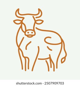Cow . Line art logo. Simple minimalistic vector illustration, icon. Brown color	