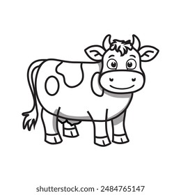 Cow line art vector illustration on a white background, you can easily change color and use any type of design