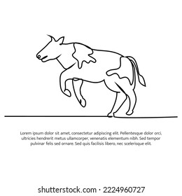 Cow line design. Simple animal silhouette decorative elements drawn with one continuous line. Vector illustration of minimalist style on white background.