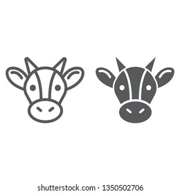 Cow line and glyph icon, animal and agriculture, cattle sign, vector graphics, a linear pattern on a white background, eps 10.