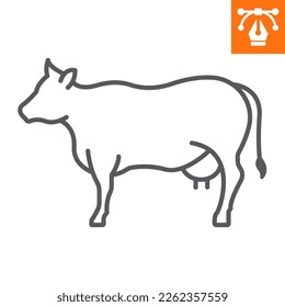 Icono de línea de vaca, icono de estilo de contorno para sitio web o aplicación móvil, animales y ganado, icono de vector de vaca, ilustración vectorial simple, gráficos vectoriales con trazos editables.