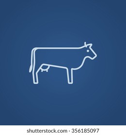 Cow line icon for web, mobile and infographics. Vector light blue icon isolated on blue background.