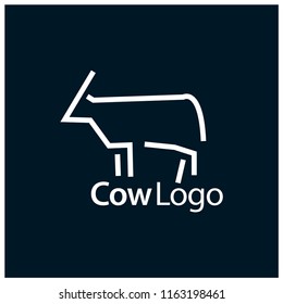 Cow line logo.  Vector Illustration on blue background. Flat design.  line logo