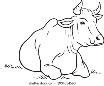 Cow Line Vector Illustration Cow Coloring Stock Vector (Royalty Free ...