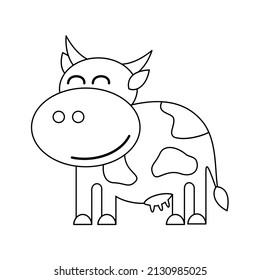 Cow line vector illustration. Cute cow outline illustration for children. Farm animal vector. Animal illustration for child book. Ox animal cartoon for coloring book. Farm cow icon.