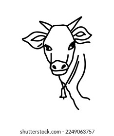 Cow linear doodle, hand drawing sketch isolated on white background. Milk, Dairy, animal concept