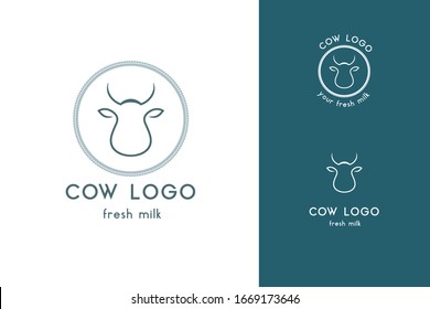 Cow linear logotype symbol good for fresh milk or butter company or child baby drink and food.