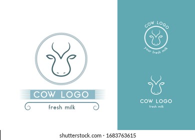 Cow linear logotype symbol good for fresh milk products, butter or yogurt company. Logo for children baby drink and food