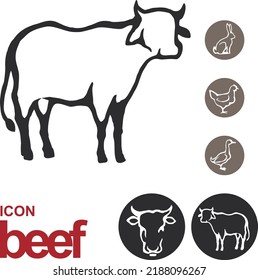 cow lineart icon with duck, rabbit, and chicken in circle