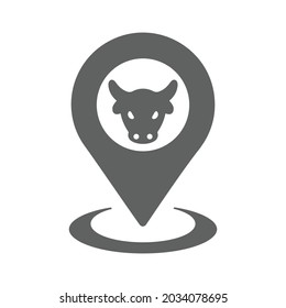 Cow, location, bubble, city icon. Gray vector graphics.