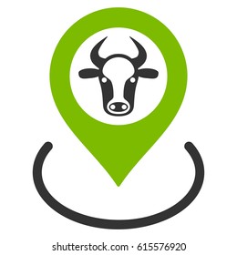 Cow Location vector icon. Flat bicolor eco green and gray symbol. Pictogram is isolated on a white background. Designed for web and software interfaces.