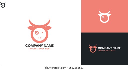 Cow-Logo - Alle Elemente auf dieser Vorlage sind mit Vektorillustration-Software editierbar