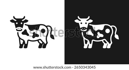Cow logo. Logo with cow. Black and white cow icon or silhouette. Milk and beef production. Farm animal. Vector