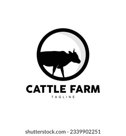 Logotipo de vaca, Vector de granja bovina, Ilustración de diseño minimalista simple de silueta, plantilla de símbolo
