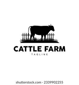 Cow Logo, Cattle Farm Vector, Silhouette Simple Minimalist Design Illustration, Symbol Template