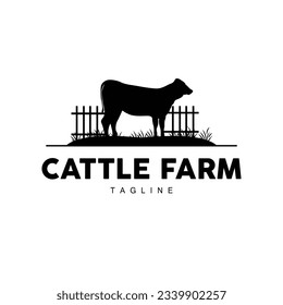 Cow Logo, Cattle Farm Vector, Silhouette Simple Minimalist Design Illustration, Symbol Template