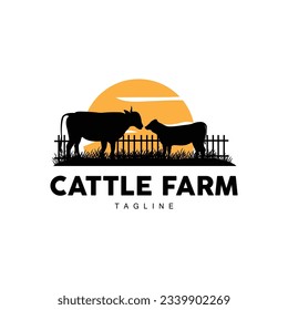 Logotipo de vaca, Vector de granja bovina, Ilustración de diseño minimalista simple de silueta, plantilla de símbolo